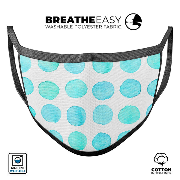 Blue Watercolor Polka Dots - Made in USA Mouth Cover Unisex Anti-Dust Cotton Blend Reusable & Washable Face Mask with Adjustable Sizing for Adult or Child