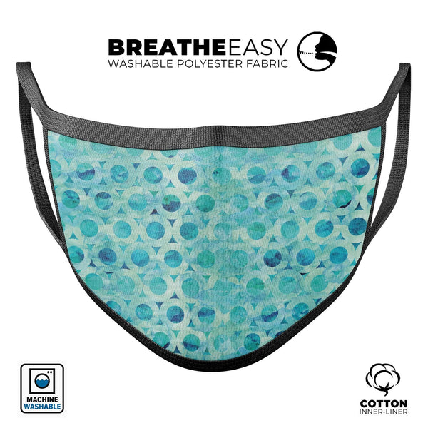Blue Watercolor Ring Pattern - Made in USA Mouth Cover Unisex Anti-Dust Cotton Blend Reusable & Washable Face Mask with Adjustable Sizing for Adult or Child
