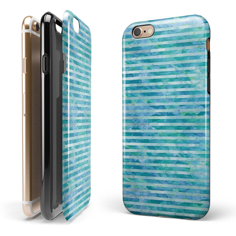 Blue Watercolor Stripes iPhone 6/6s or 6/6s Plus 2-Piece Hybrid INK-Fuzed Case