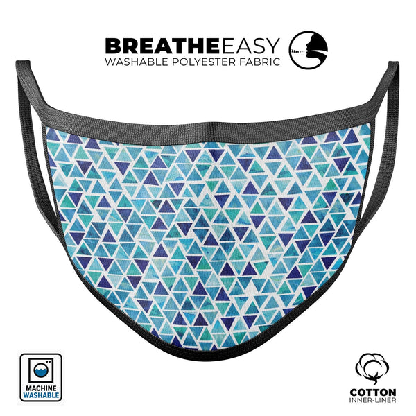Blue Watercolor Triangle Pattern - Made in USA Mouth Cover Unisex Anti-Dust Cotton Blend Reusable & Washable Face Mask with Adjustable Sizing for Adult or Child