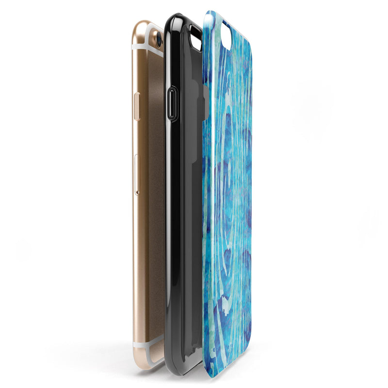 Blue Watercolor Woodgrain iPhone 6/6s or 6/6s Plus 2-Piece Hybrid INK-Fuzed Case