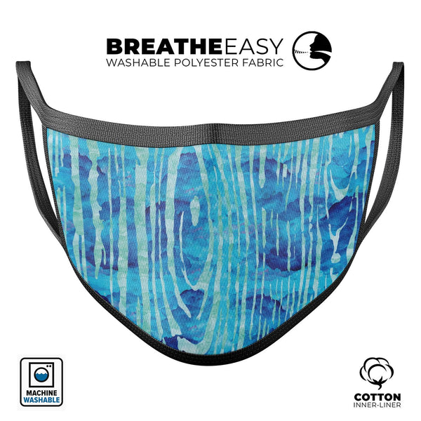 Blue Watercolor Woodgrain - Made in USA Mouth Cover Unisex Anti-Dust Cotton Blend Reusable & Washable Face Mask with Adjustable Sizing for Adult or Child