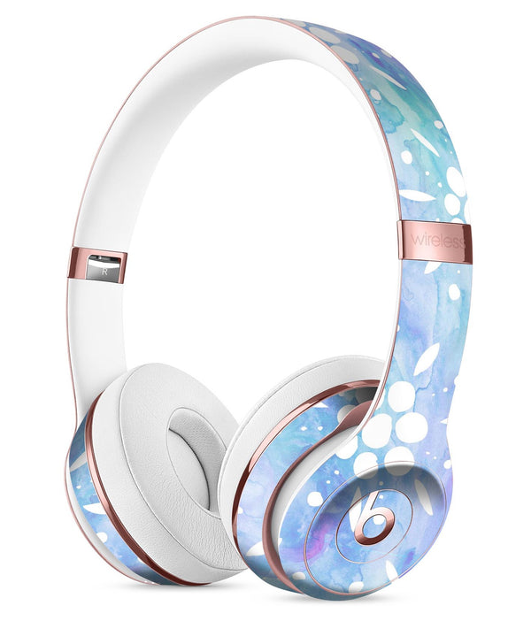 Blue Watercolor and White Flower Print Pattern Full-Body Skin Kit for the Beats by Dre Solo 3 Wireless Headphones
