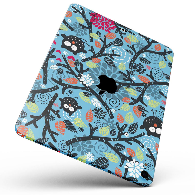 Blue and Black Branches with Abstract Big Eyed Owls - Full Body Skin Decal for the Apple iPad Pro 12.9", 11", 10.5", 9.7", Air or Mini (All Models Available)