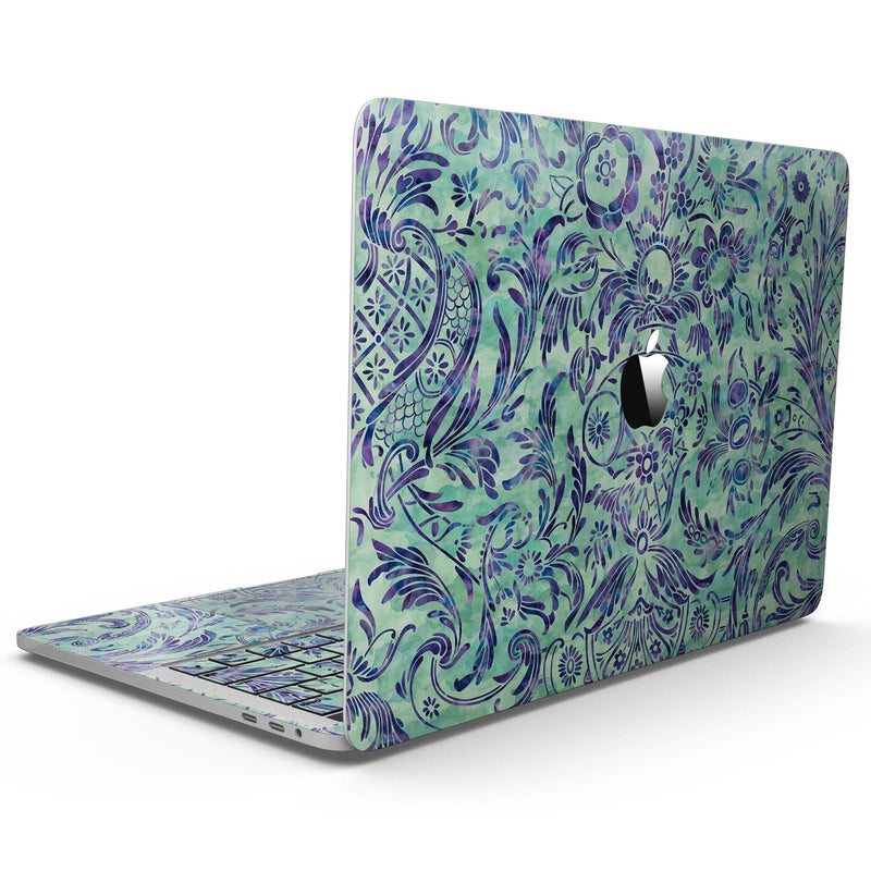 MacBook Pro with Touch Bar Skin Kit - Blue_and_Green_Damask_Watercolor_Pattern-MacBook_13_Touch_V9.jpg?