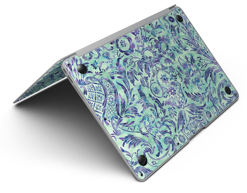 Blue and Green Damask Watercolor Pattern - MacBook Air Skin Kit