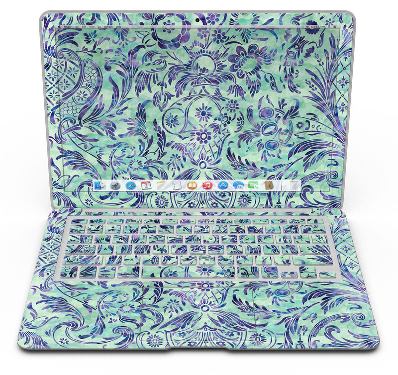 Blue and Green Damask Watercolor Pattern - MacBook Air Skin Kit