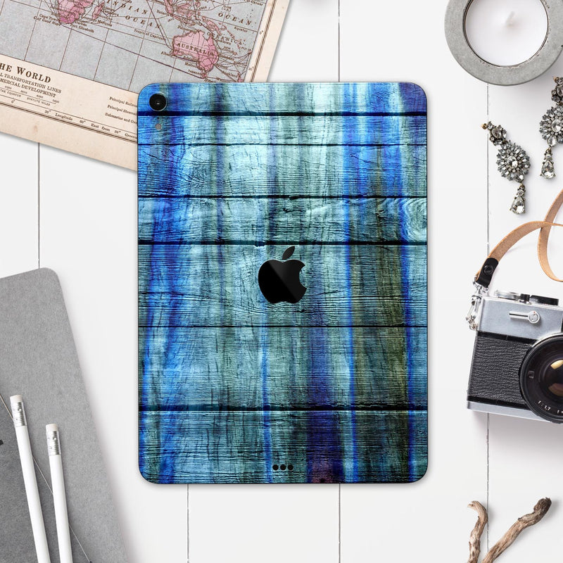 Blue and Green Tye-Dyed Wood - Full Body Skin Decal for the Apple iPad Pro 12.9", 11", 10.5", 9.7", Air or Mini (All Models Available)