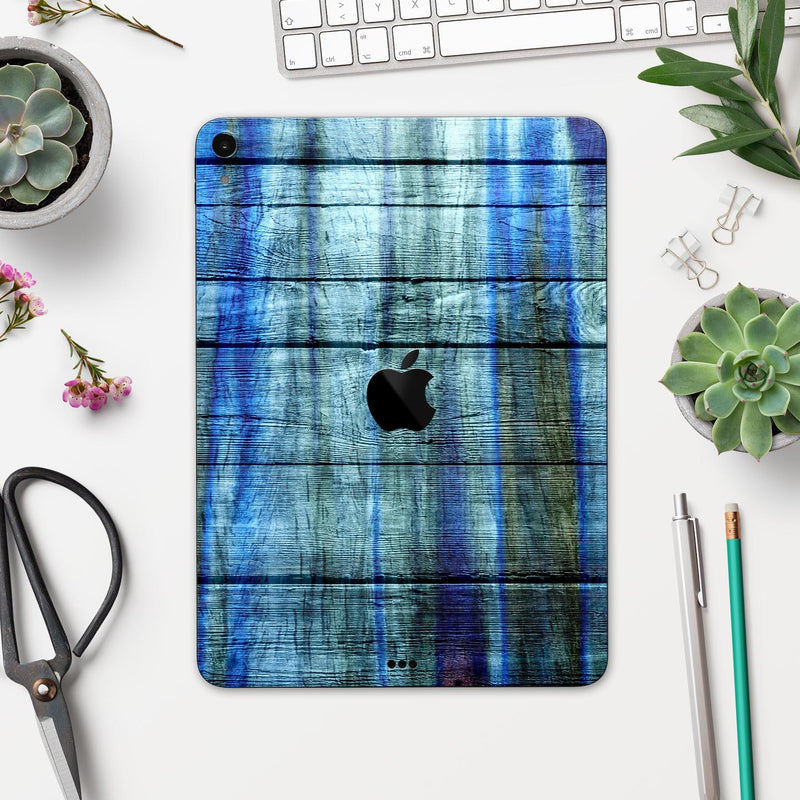 Blue and Green Tye-Dyed Wood - Full Body Skin Decal for the Apple iPad Pro 12.9", 11", 10.5", 9.7", Air or Mini (All Models Available)