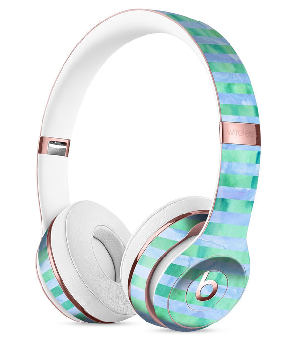 Blue and Green Watercolor Stripes Full-Body Skin Kit for the Beats by Dre Solo 3 Wireless Headphones