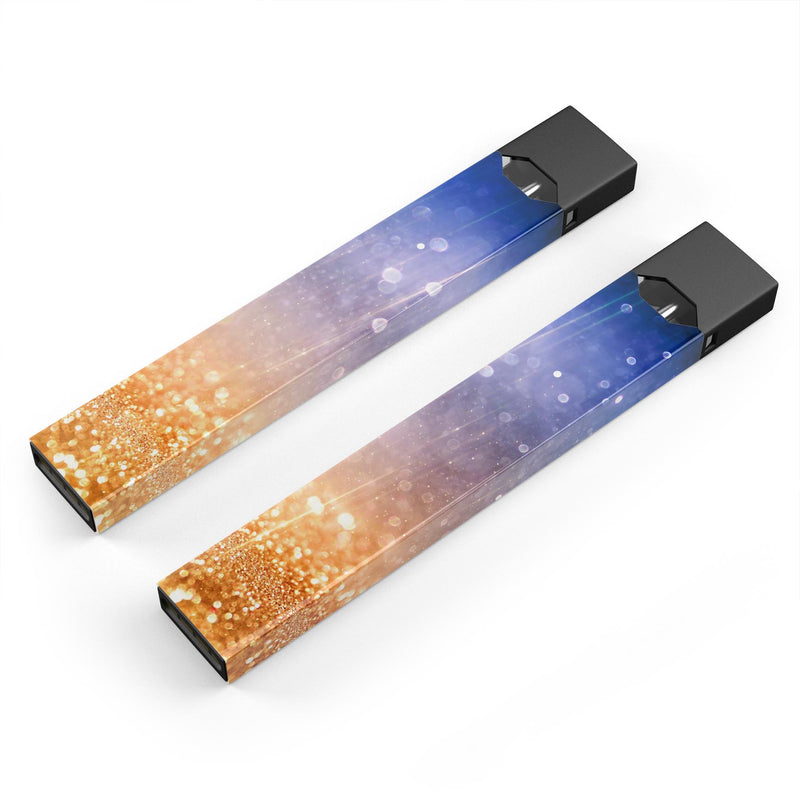 Blue and Orange Scratched Surface with Glowing Gold - Premium Decal Protective Skin-Wrap Sticker compatible with the Juul Labs vaping device
