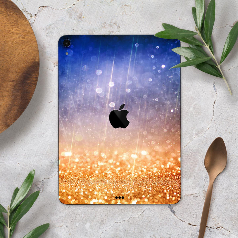 Blue and Orange Scratched Surface with Glowing Gold - Full Body Skin Decal for the Apple iPad Pro 12.9", 11", 10.5", 9.7", Air or Mini (All Models Available)