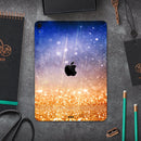 Blue and Orange Scratched Surface with Glowing Gold - Full Body Skin Decal for the Apple iPad Pro 12.9", 11", 10.5", 9.7", Air or Mini (All Models Available)