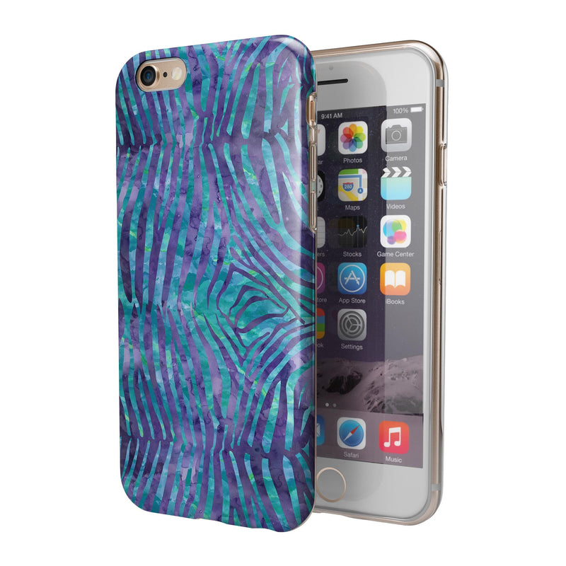 Blue and Purple Watercolor Zebra Pattern iPhone 6/6s or 6/6s Plus 2-Piece Hybrid INK-Fuzed Case
