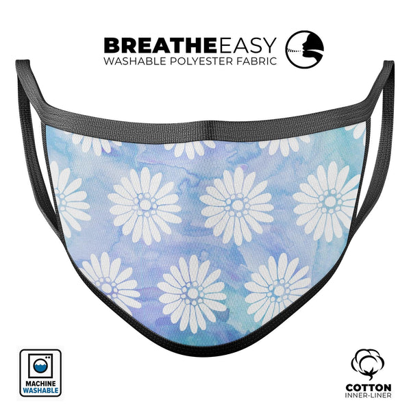 Blue and White Watercolor Flower Print Pattern - Made in USA Mouth Cover Unisex Anti-Dust Cotton Blend Reusable & Washable Face Mask with Adjustable Sizing for Adult or Child