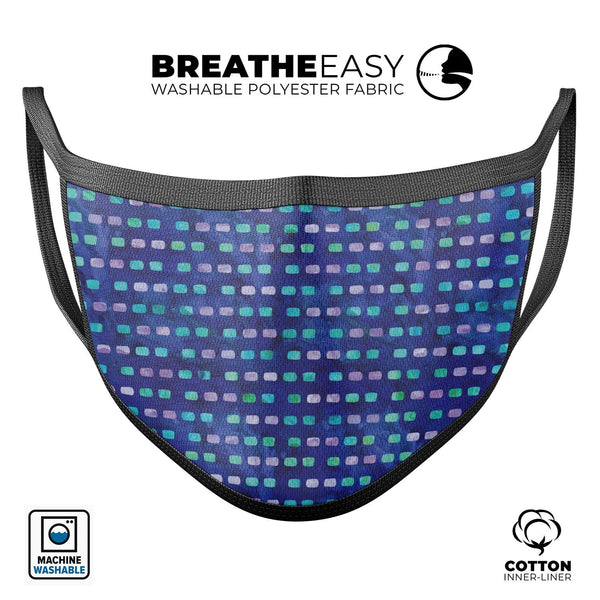 Blue with Purple and Aqua Strokes Pattern - Made in USA Mouth Cover Unisex Anti-Dust Cotton Blend Reusable & Washable Face Mask with Adjustable Sizing for Adult or Child
