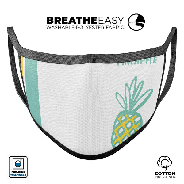 Bold Mint Pineapple - Made in USA Mouth Cover Unisex Anti-Dust Cotton Blend Reusable & Washable Face Mask with Adjustable Sizing for Adult or Child