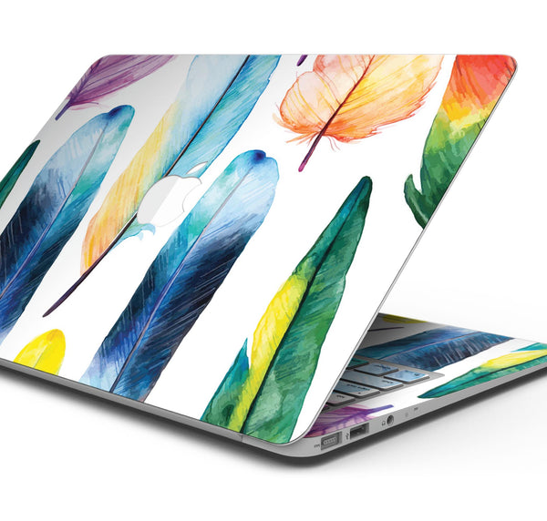 Bright Water Color Painted Feather - Skin Decal Wrap Kit Compatible with the Apple MacBook Pro, Pro with Touch Bar or Air (11", 12", 13", 15" & 16" - All Versions Available)