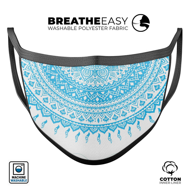 Bright Blue Circle Mandala v3 - Made in USA Mouth Cover Unisex Anti-Dust Cotton Blend Reusable & Washable Face Mask with Adjustable Sizing for Adult or Child