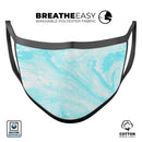 Bright Blue Textured Marble - Made in USA Mouth Cover Unisex Anti-Dust Cotton Blend Reusable & Washable Face Mask with Adjustable Sizing for Adult or Child