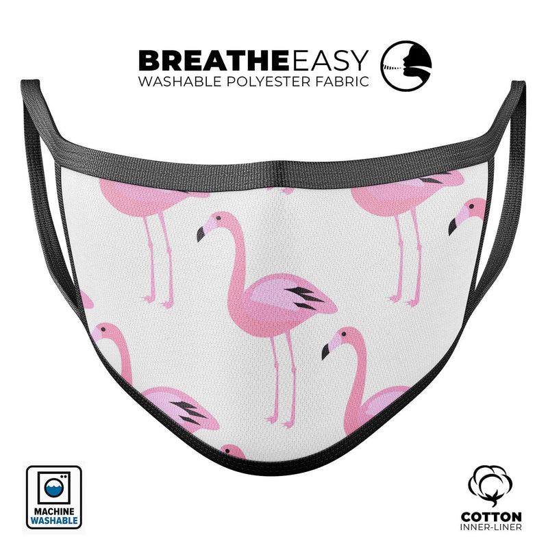 Bright Pink Flamingo Pattern - Made in USA Mouth Cover Unisex Anti-Dust Cotton Blend Reusable & Washable Face Mask with Adjustable Sizing for Adult or Child