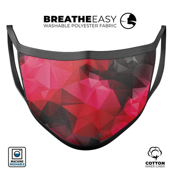 Bright Pink and Gray Geomtric Triangles - Made in USA Mouth Cover Unisex Anti-Dust Cotton Blend Reusable & Washable Face Mask with Adjustable Sizing for Adult or Child