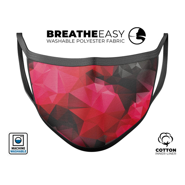 Bright Pink and Gray Geomtric Triangles - Made in USA Mouth Cover Unisex Anti-Dust Cotton Blend Reusable & Washable Face Mask with Adjustable Sizing for Adult or Child