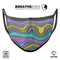 Bright Purple Teal and Mustard Yellow Color Waves - Made in USA Mouth Cover Unisex Anti-Dust Cotton Blend Reusable & Washable Face Mask with Adjustable Sizing for Adult or Child