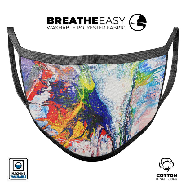 Bright White and Primary Color Paint Explosion - Made in USA Mouth Cover Unisex Anti-Dust Cotton Blend Reusable & Washable Face Mask with Adjustable Sizing for Adult or Child
