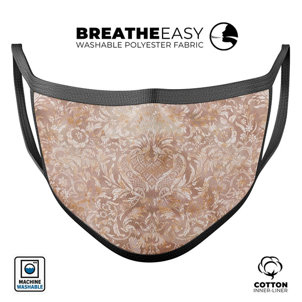 Brown Damask v2 Watercolor Pattern - Made in USA Mouth Cover Unisex Anti-Dust Cotton Blend Reusable & Washable Face Mask with Adjustable Sizing for Adult or Child