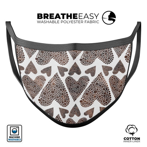 Brown Pebble Hearts - Made in USA Mouth Cover Unisex Anti-Dust Cotton Blend Reusable & Washable Face Mask with Adjustable Sizing for Adult or Child