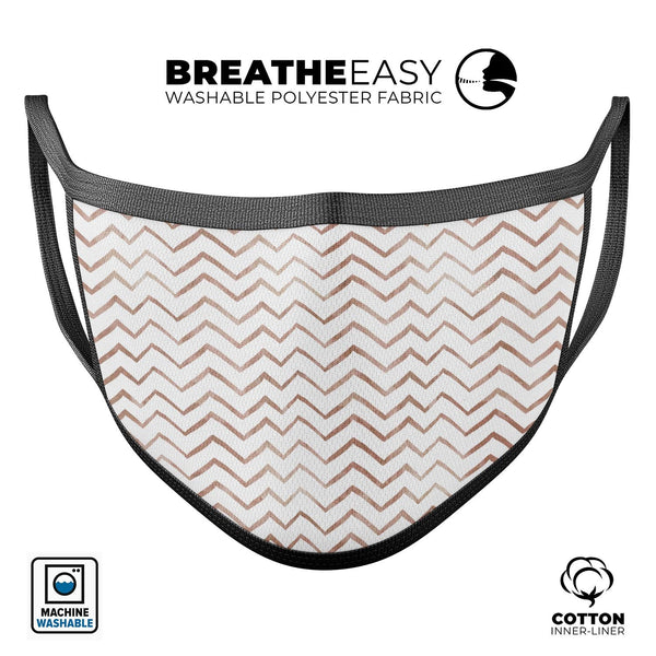 Brown Watercolor Chevron - Made in USA Mouth Cover Unisex Anti-Dust Cotton Blend Reusable & Washable Face Mask with Adjustable Sizing for Adult or Child