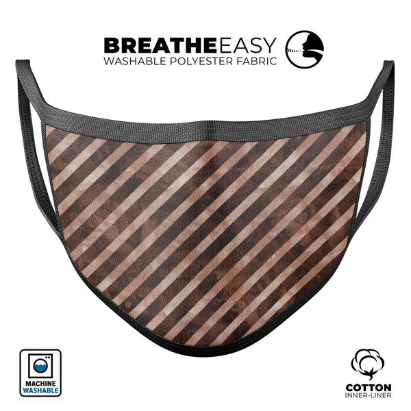 Brown Watercolor Diagonal Stripes - Made in USA Mouth Cover Unisex Anti-Dust Cotton Blend Reusable & Washable Face Mask with Adjustable Sizing for Adult or Child