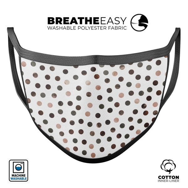 Brown Watercolor Dots over White - Made in USA Mouth Cover Unisex Anti-Dust Cotton Blend Reusable & Washable Face Mask with Adjustable Sizing for Adult or Child