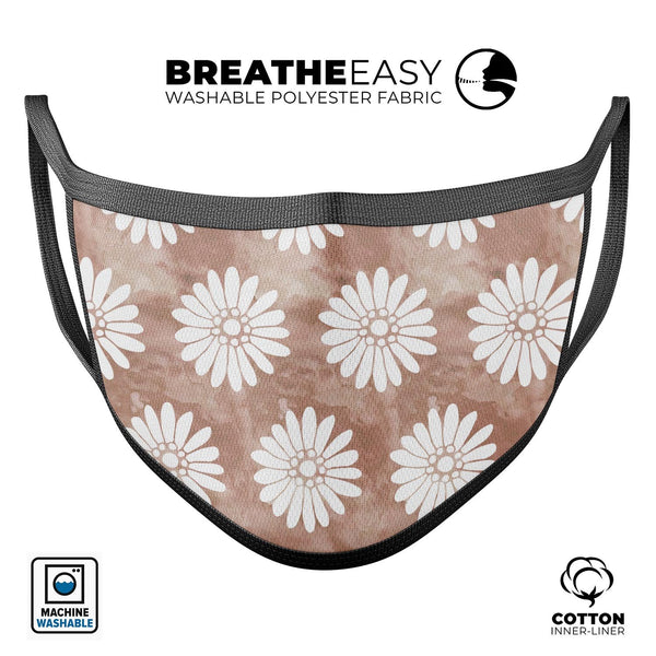 Brown Watercolor Flowers V2 - Made in USA Mouth Cover Unisex Anti-Dust Cotton Blend Reusable & Washable Face Mask with Adjustable Sizing for Adult or Child