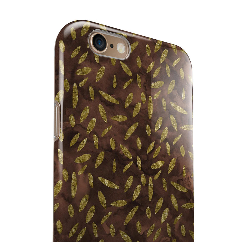 Brown and Gold Leaf Pattern iPhone 6/6s or 6/6s Plus 2-Piece Hybrid INK-Fuzed Case