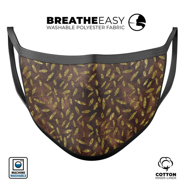 Brown and Gold Leaf Pattern - Made in USA Mouth Cover Unisex Anti-Dust Cotton Blend Reusable & Washable Face Mask with Adjustable Sizing for Adult or Child