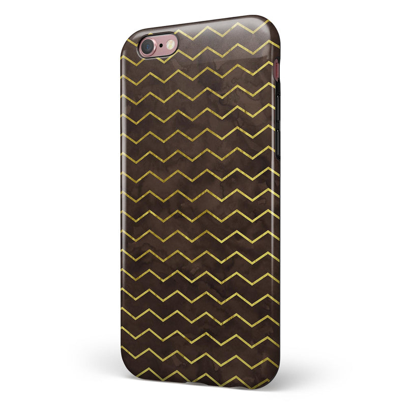 Brown and Gold Watercolor Cheveron iPhone 6/6s or 6/6s Plus 2-Piece Hybrid INK-Fuzed Case