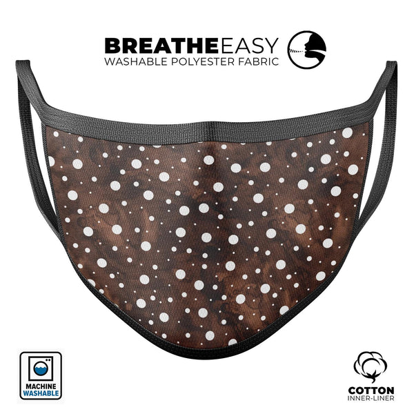 Brown and White Watercolor Polka Dots - Made in USA Mouth Cover Unisex Anti-Dust Cotton Blend Reusable & Washable Face Mask with Adjustable Sizing for Adult or Child
