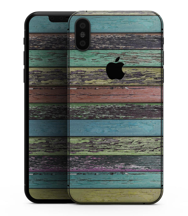 Chipped Pastel Paint on Wood - iPhone XS MAX, XS/X, 8/8+, 7/7+, 5/5S/SE Skin-Kit (All iPhones Avaiable)