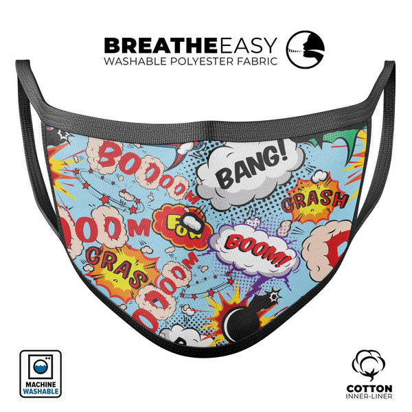 Comic Speech Bubbles V1 - Made in USA Mouth Cover Unisex Anti-Dust Cotton Blend Reusable & Washable Face Mask with Adjustable Sizing for Adult or Child