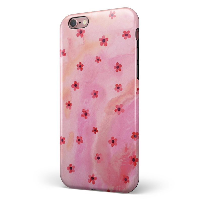 Cute Watercolor Flowers over Pink iPhone 6/6s or 6/6s Plus 2-Piece Hybrid INK-Fuzed Case