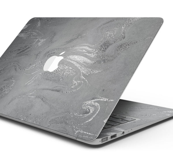 Dark Silver Marble Swirl V6 - Skin Decal Wrap Kit Compatible with the Apple MacBook Pro, Pro with Touch Bar or Air (11", 12", 13", 15" & 16" - All Versions Available)