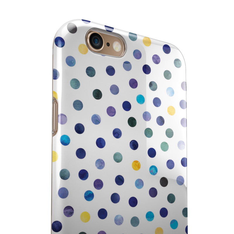 Dark Blue and Yellow Watercolor Dots over White iPhone 6/6s or 6/6s Plus 2-Piece Hybrid INK-Fuzed Case