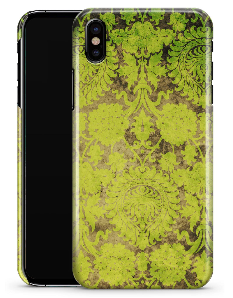 Dark Brown and Lime Green Cauliflower Damask Pattern - iPhone X Clipit Case