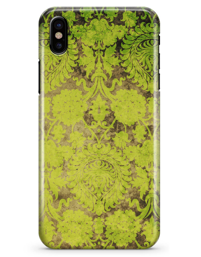 Dark Brown and Lime Green Cauliflower Damask Pattern - iPhone X Clipit Case