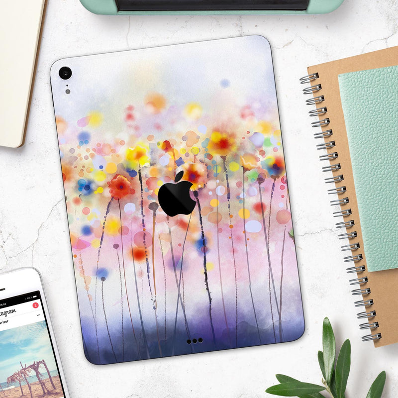 Drizzle Watercolor Flowers V1 - Full Body Skin Decal for the Apple iPad Pro 12.9", 11", 10.5", 9.7", Air or Mini (All Models Available)