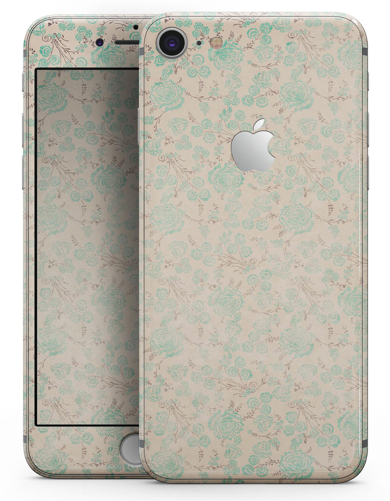 Faded Pale Teal Floral Sequence  - Skin-kit for the iPhone 8 or 8 Plus