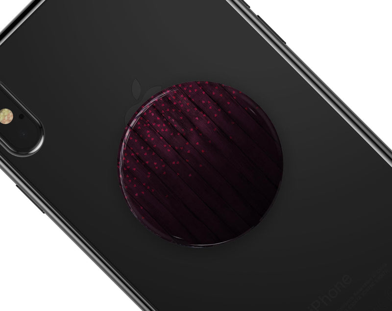 Falling Micro Hearts Over Burgundy Planks of Wood - Skin Kit for PopSockets and other Smartphone Extendable Grips & Stands