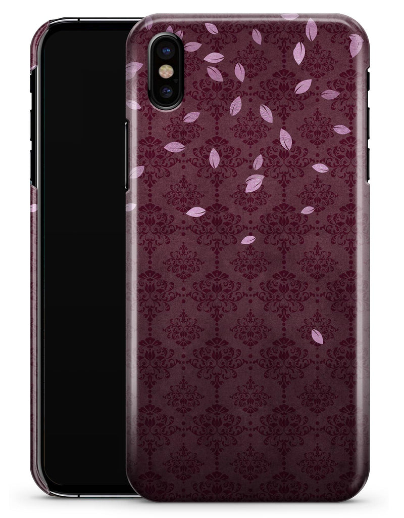 Falling Pink Petals Over royal Burgundy Pattern - iPhone X Clipit Case